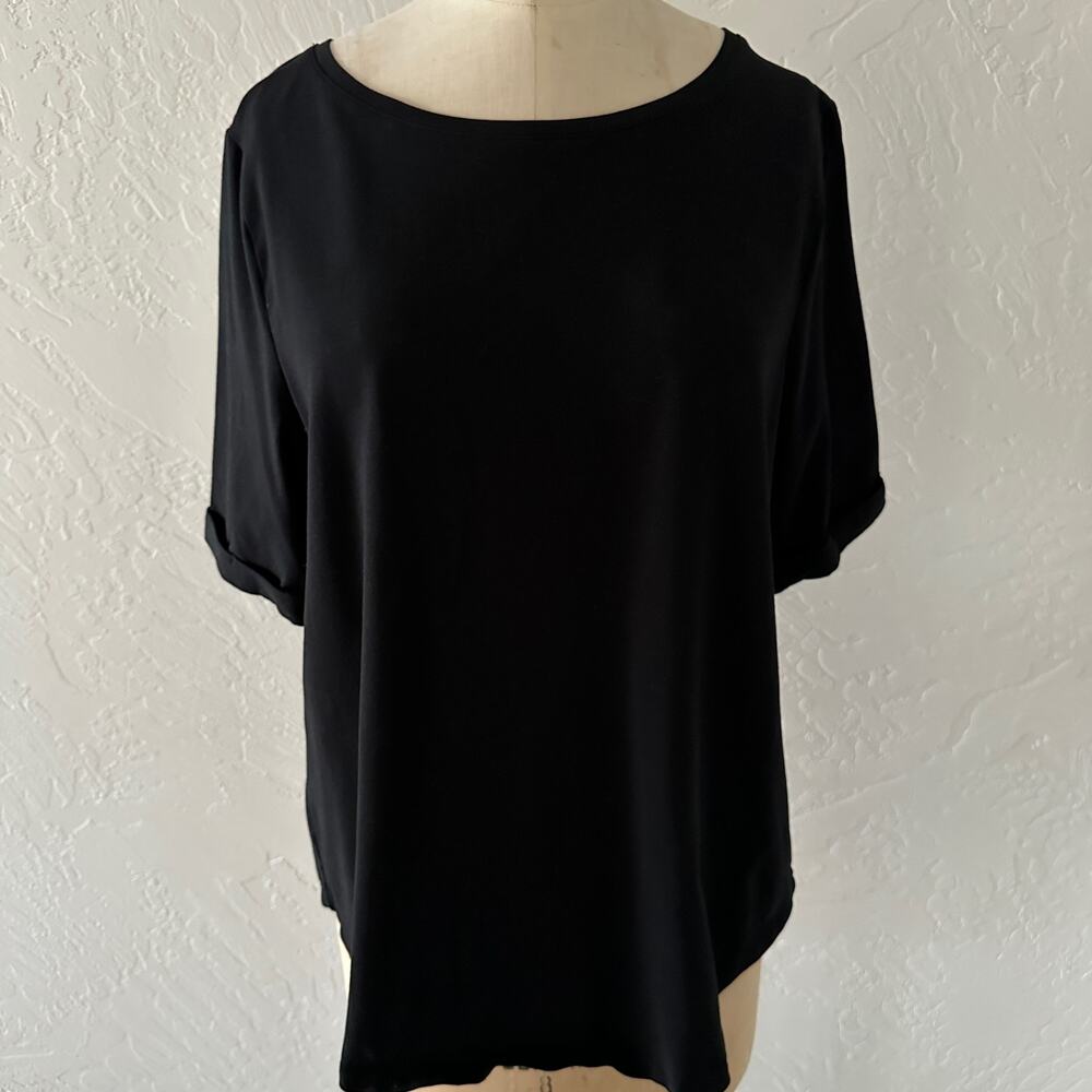 CHICOS | Roll Sleeve Cotton Blend T-Shirt Women's Black Size 2 Large Stretchy